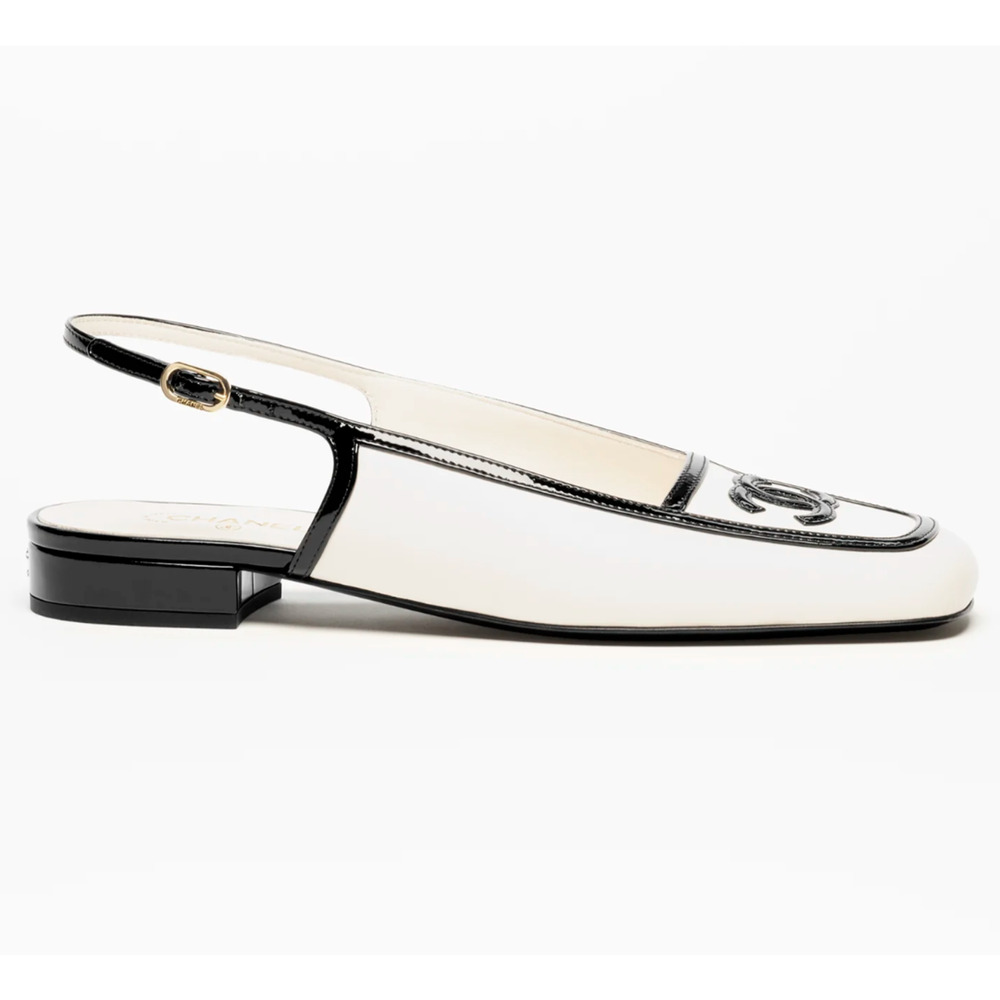 Chanel 26B White Black Square Toe CC Logo Slingback Ballet Ballerina Flat 39 - Picture 3 of 16